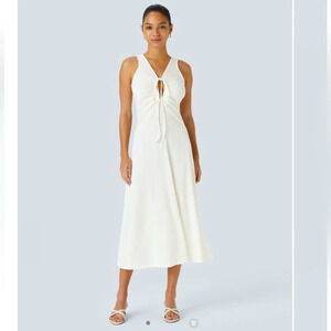 Halara Ribbed Knit V Neck Cut Out Drawstring Backless Maxi Dress NWT Medium